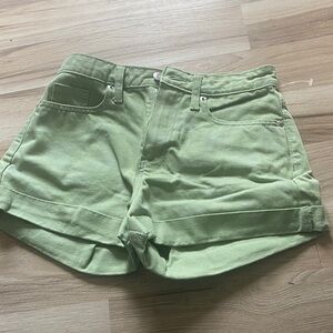 Women’s Light Green Cotton Roll-Hem Shorts